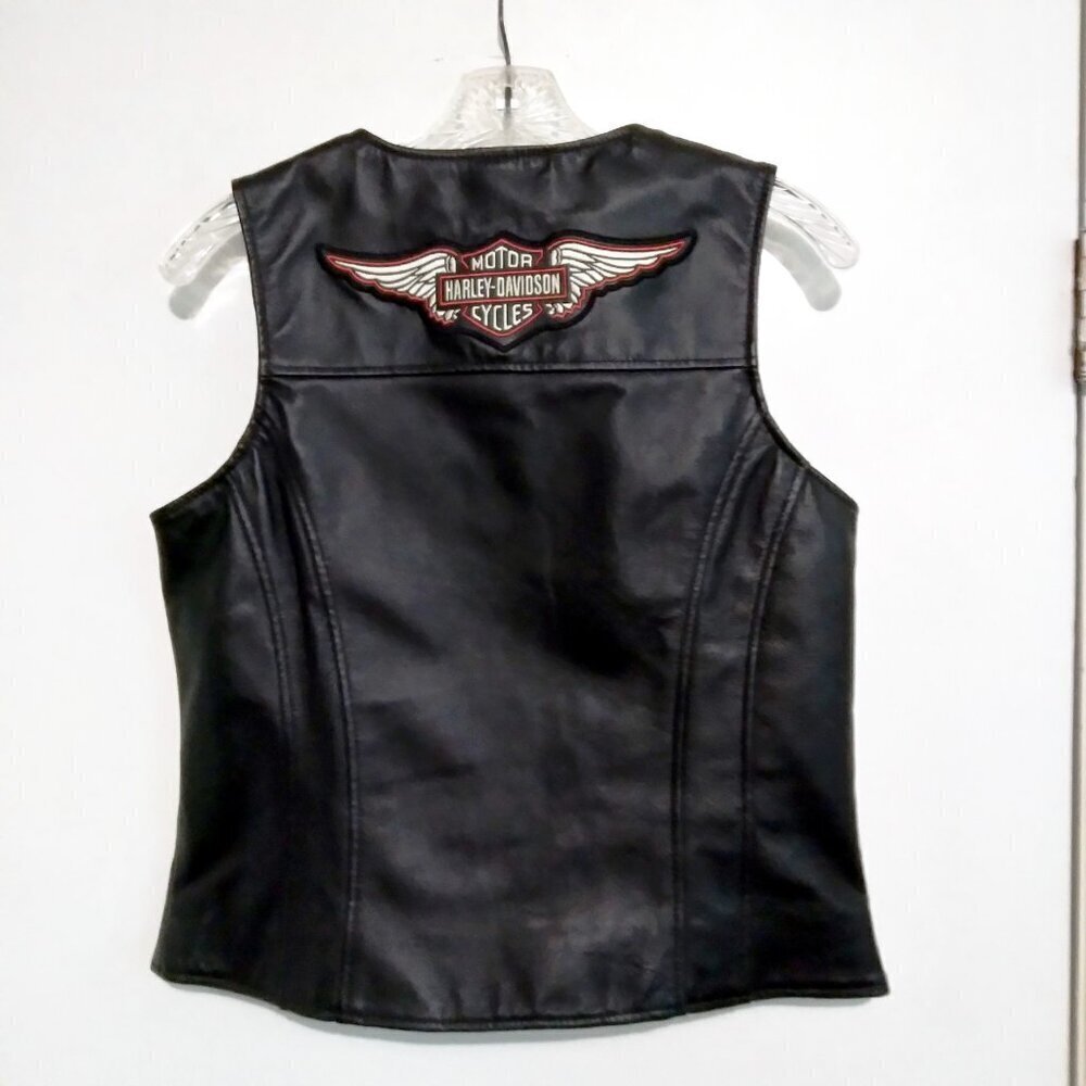 Women's Black Leather Classic Wing Signature Zip Up Moto Vest  As New Sz M - Picture 5 of 9